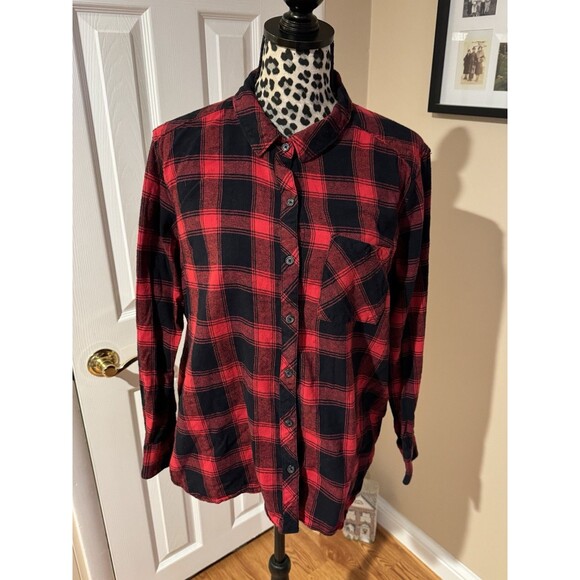 Woolrich Red Black Plaid Flannel Wool Button Up Shirt Tagged Women’s XXL Cotton - Picture 1 of 8